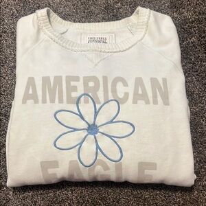 American Eagle Outfitters White Sweatshirt with Blue Flower